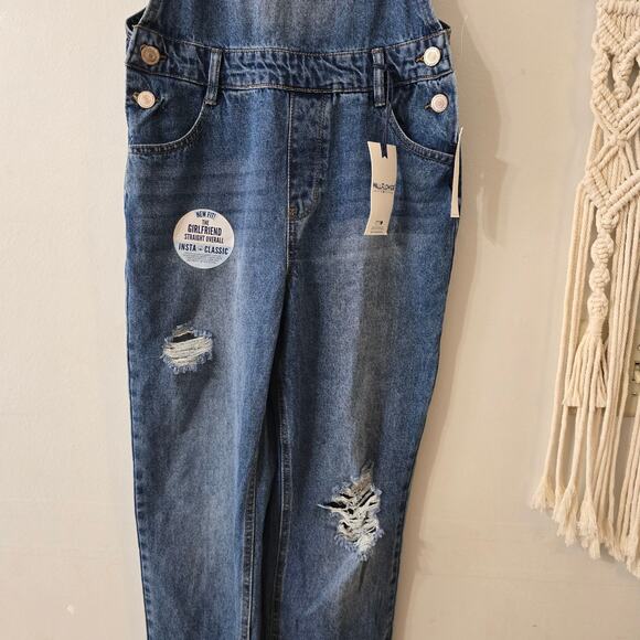 NWT Wallflower Girlfriend Straight Distressed Overalls Denim Jeans Size M Medium - Picture 3 of 11